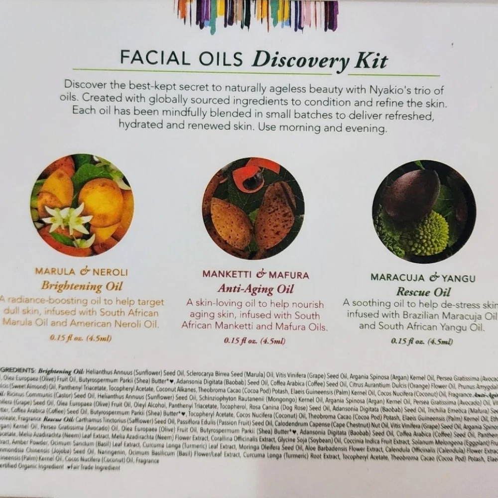 Nyakio Cold Pressed Facial Oils 3-pc  Discovery Kit Maracuja Marula Manketti